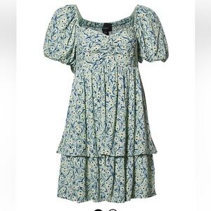 Lumiere Floral Puff Sleeve Mini Dress in Blue Multi